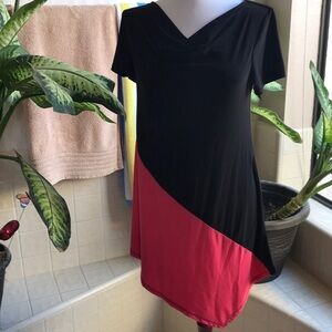 One Fashion black and coral asymmetrical top